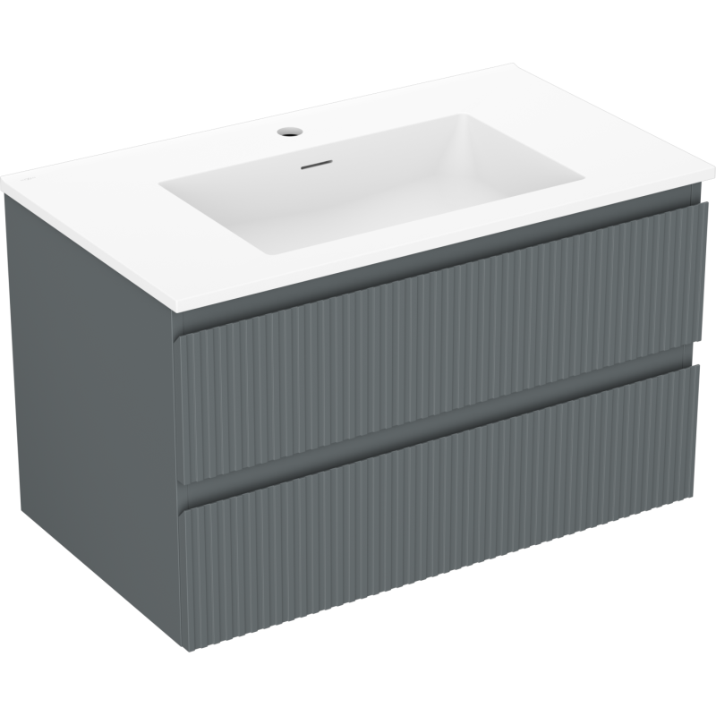 Mexen Rivel armoire de salle de bain 80 cm avec lavabo Otis, 2 tiroirs, rainurée, graphite mat/blanc mat -