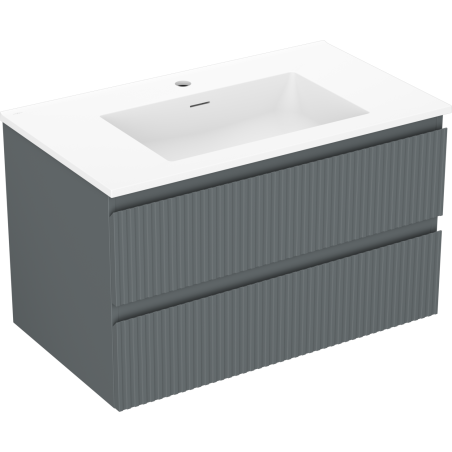 Mexen Rivel armoire de salle de bain 80 cm avec lavabo Otis, 2 tiroirs, rainurée, graphite mat/blanc mat -