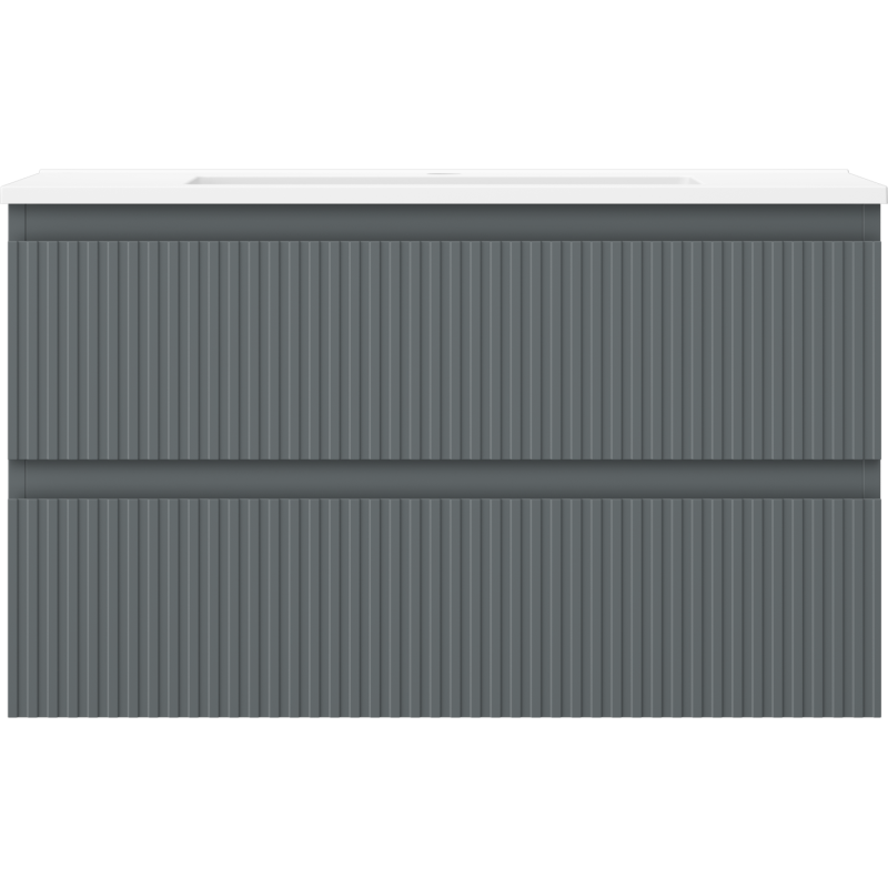 Mexen Rivel Badezimmerschrank 80 cm mit Waschbecken Otis, 2 Schubladen, gerillt, Graphit matt/Weiß matt -