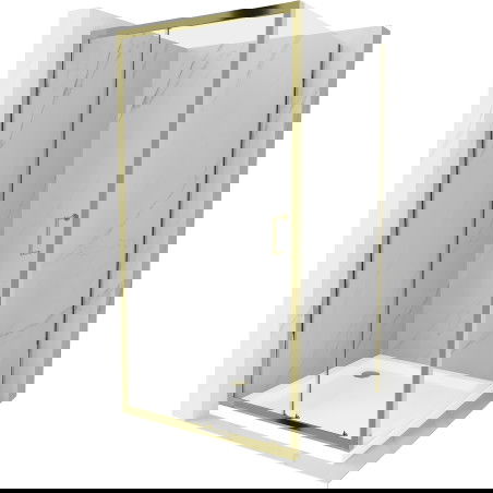 Mexen Apia bīdāmā dušas kabīne 90 x 90 cm, caurspīdīga, zelta + plakanā dušas vanna, balta - 840-090-090-50-00-4010G