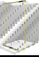 Mexen Apia cabine de douche coulissante 90 x 90 cm, transparent, or + receveur Flat, blanc- 840-090-090-50-00-4010G