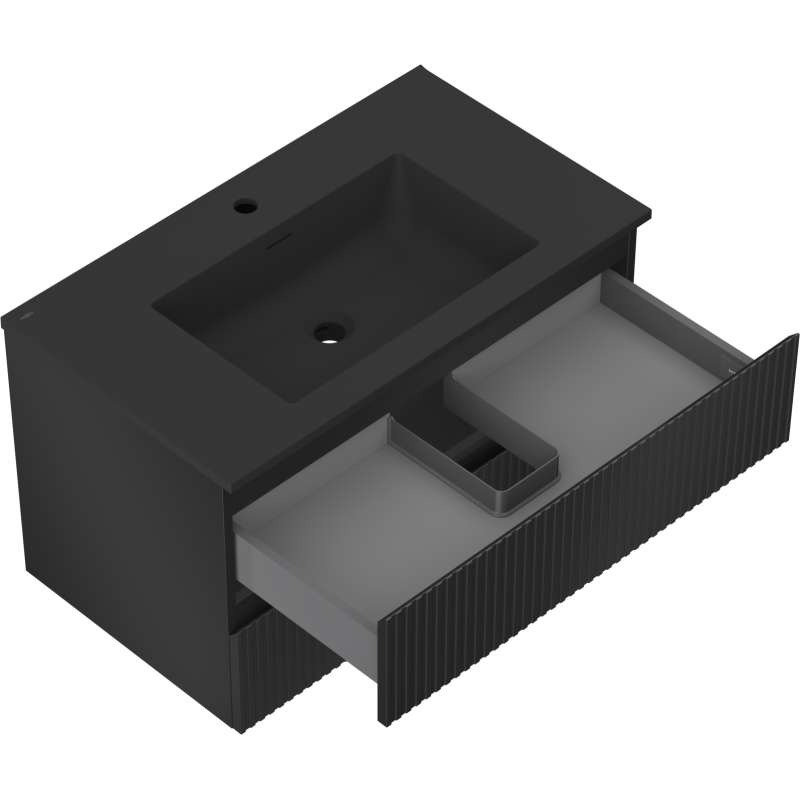 Mexen Rivel armario de baño 80 cm con lavabo Otis, 2 cajones, acanalado, negro mate - 91A20-08047-2-BFF71-W18M71
