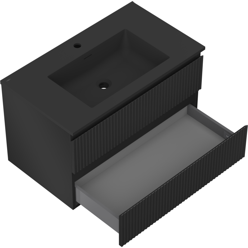 Mexen Rivel armario de baño 80 cm con lavabo Otis, 2 cajones, acanalado, negro mate - 91A20-08047-2-BFF71-W18M71