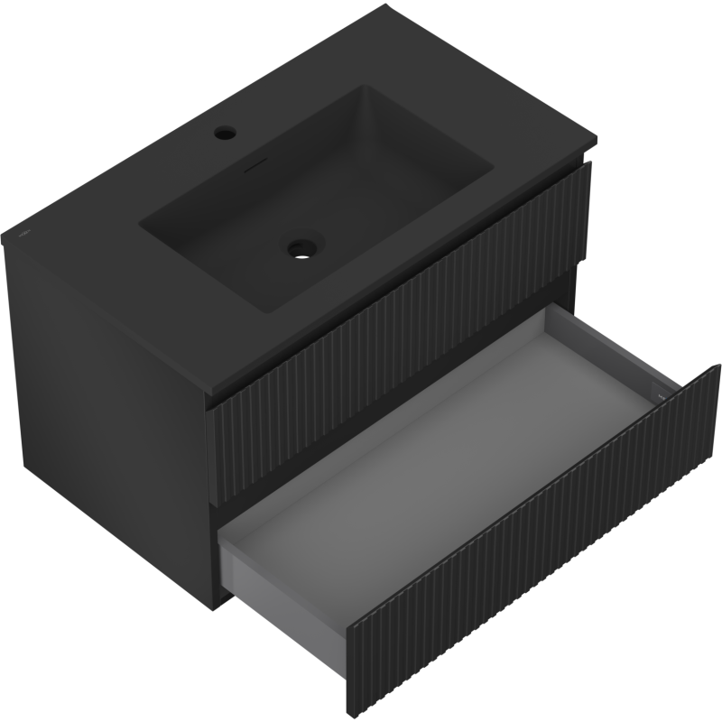 Mexen Rivel Badezimmerschrank 80 cm mit Waschbecken Otis, 2 Schubladen, geriffelt, schwarz matt - 91A20-08047-2-BFF71-W18M71
