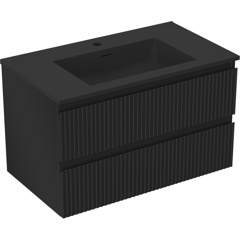 Mexen Rivel szafka łazienkowa 80 cm z umywalką Otis, 2 szuflady, ryflowana , czarna mat - 91A20-08047-2-BFF71-W18M71