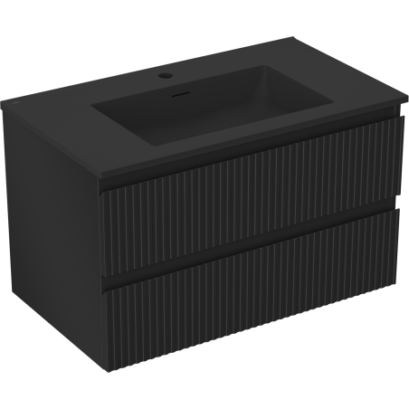 Mexen Rivel Badezimmerschrank 80 cm mit Waschbecken Otis, 2 Schubladen, geriffelt, schwarz matt - 91A20-08047-2-BFF71-W18M71