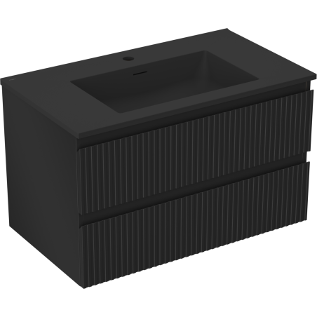 Mexen Rivel meuble de salle de bain 80 cm avec lavabo Otis, 2 tiroirs, rainuré, noir mat - 91A20-08047-2-BFF71-W18M71