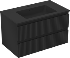 Mexen Rivel Badezimmerschrank 80 cm mit Waschbecken Otis, 2 Schubladen, geriffelt, schwarz matt - 91A20-08047-2-BFF71-W18M71