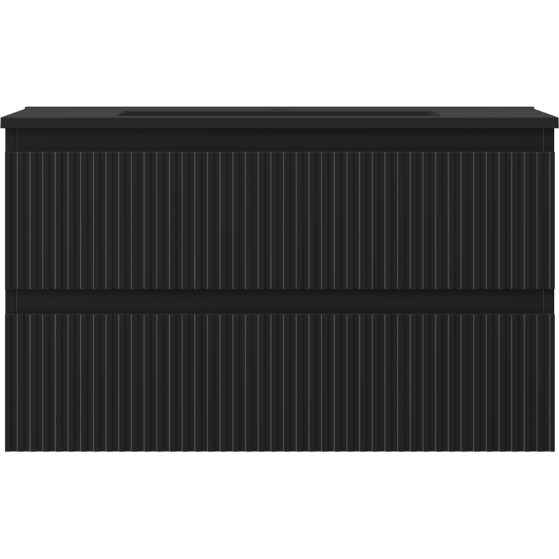 Mexen Rivel armario de baño 80 cm con lavabo Otis, 2 cajones, acanalado, negro mate - 91A20-08047-2-BFF71-W18M71