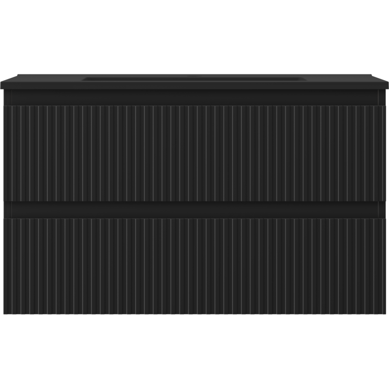 Mexen Rivel badkamerkast 80 cm met wastafel Otis, 2 laden, gegolfd, zwart mat - 91A20-08047-2-BFF71-W18M71