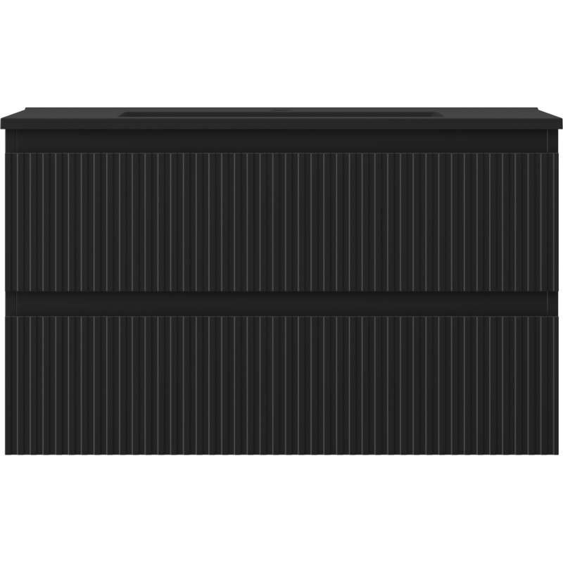Mexen Rivel szafka łazienkowa 80 cm z umywalką Otis, 2 szuflady, ryflowana , czarna mat - 91A20-08047-2-BFF71-W18M71