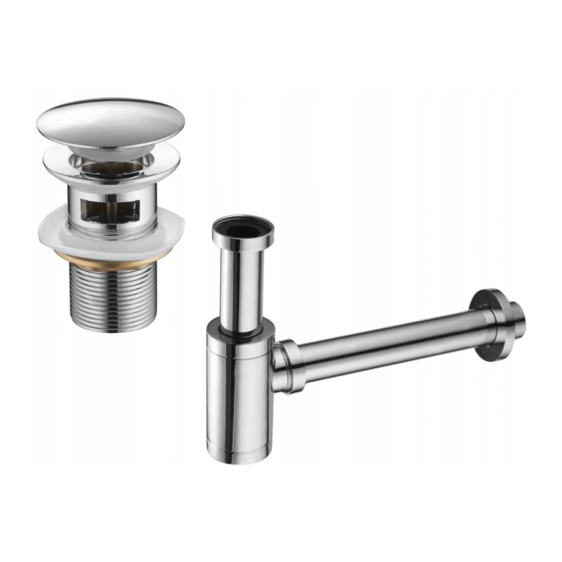 Mexen rond halve sifon voor wastafel met klik-klak stop, met overloop, chroom - 7992050-00