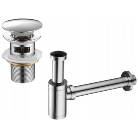 Mexen sifone semisferico per lavandino rotondo con tappo clic-clac, con troppo pieno, cromo - 7992050-00