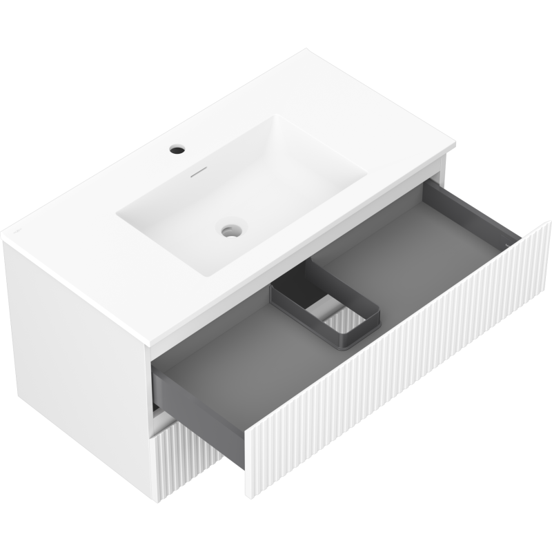 Mexen Rivel armario de baño de 90 cm con lavabo Otis, 2 cajones, acanalado, blanco mate - 91A20-09047-2-BFF01-W18M01