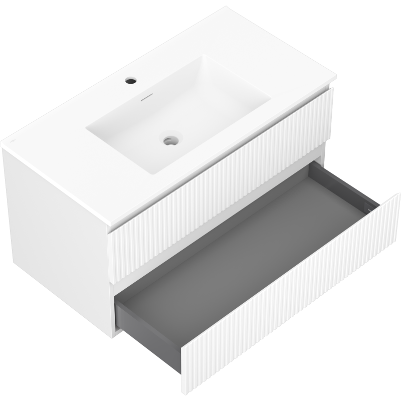 Mexen Rivel armario de baño de 90 cm con lavabo Otis, 2 cajones, acanalado, blanco mate - 91A20-09047-2-BFF01-W18M01