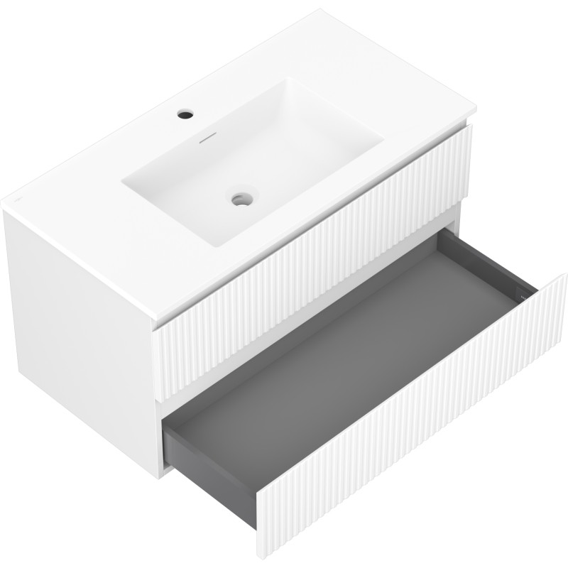Mexen Rivel vannitoakapp 90 cm, Otis valamu, 2 sahtlit, sooneline, valge matt - 91A20-09047-2-BFF01-W18M01