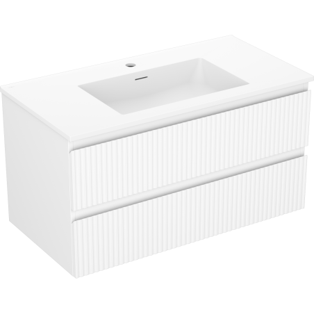 Mexen Rivel Badezimmer-Unterschrank 90 cm mit Waschbecken Otis, 2 Schubladen, geriffelt, weiß matt - 91A20-09047-2-BFF01-W18M01