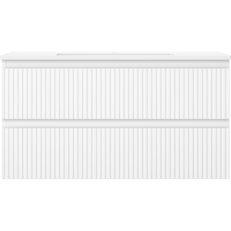 Mexen Rivel Badezimmerunterschrank 90 cm mit Waschbecken Otis, 2 Schubladen, geriffelt, weiß matt - 91A20-09047-2-BFF01-W18M01