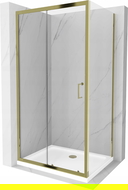 Mexen Apia Duschkabine, Schiebetür 100 x 80 cm, transparent, gold + Flat Duschwanne, weiß- 840-100-080-50-00-4010G