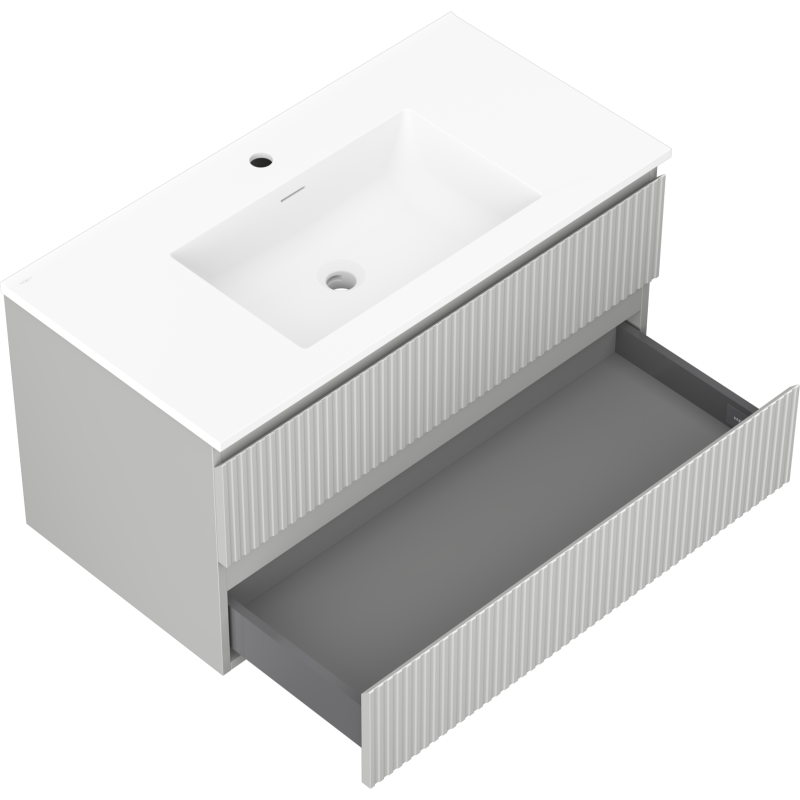 Mexen Rivel armario de baño de 90 cm con lavabo Otis, 2 cajones, acanalado, gris mate/blanco mate - 91A20-09047-2-BFF62-W18M01