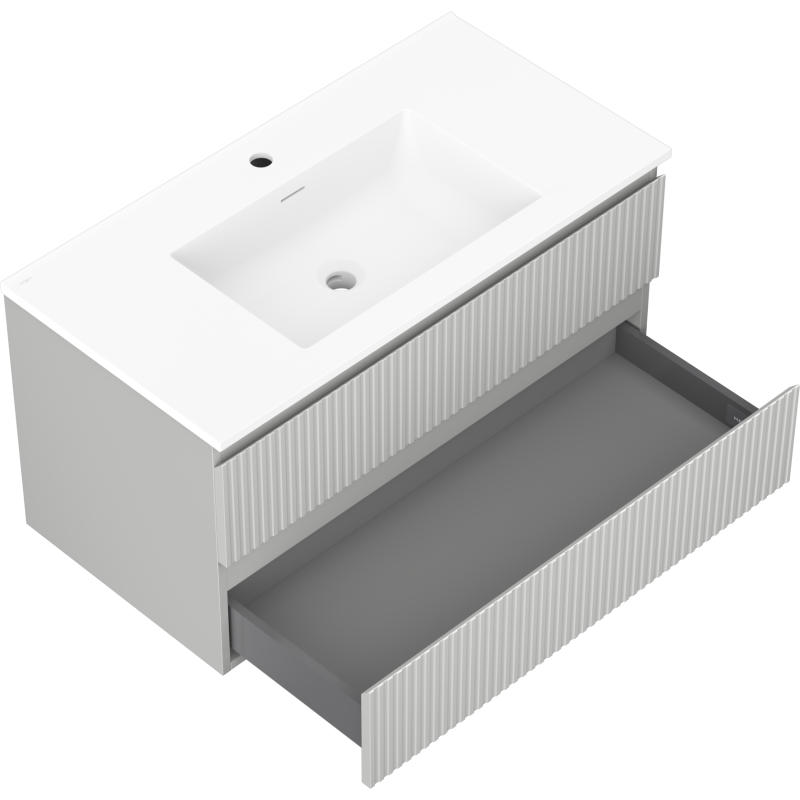 Mexen Rivel meuble de salle de bain 90 cm avec lavabo Otis, 2 tiroirs, rainuré, gris mat/blanc mat - 91A20-09047-2-BFF62-W18M01
