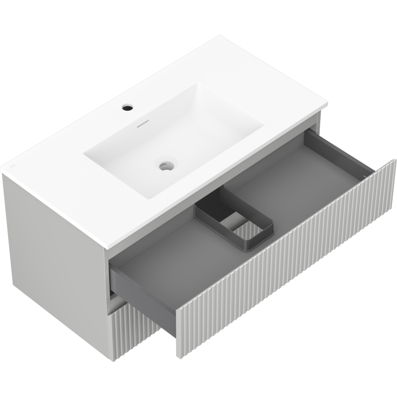 Mexen Rivel armario de baño de 90 cm con lavabo Otis, 2 cajones, acanalado, gris mate/blanco mate - 91A20-09047-2-BFF62-W18M01