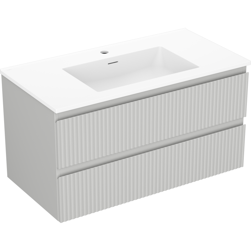 Mexen Rivel bathroom cabinet 90 cm with Otis sink, 2 drawers, fluted, gray matte/white matte - 91A20-09047-2-BFF62-W18M01
