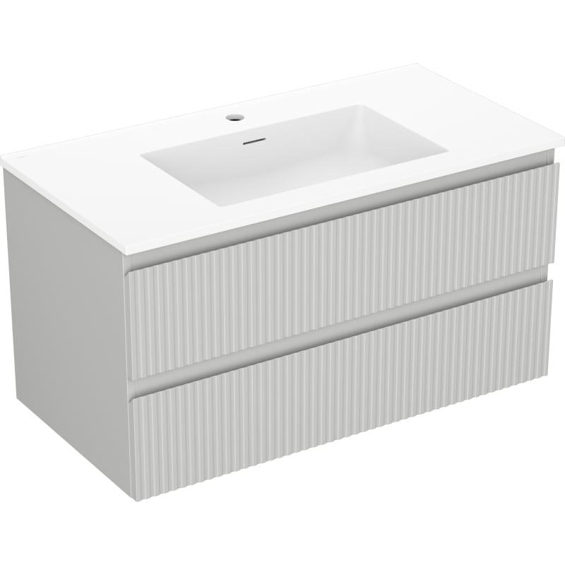 Mexen Rivel szafka łazienkowa 90 cm z umywalką Otis, 2 szuflady, ryflowana , szara mat/biała mat - 91A20-09047-2-BFF62-W18M01