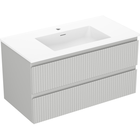 Mexen Rivel bathroom cabinet 90 cm with Otis sink, 2 drawers, fluted, gray matte/white matte - 91A20-09047-2-BFF62-W18M01