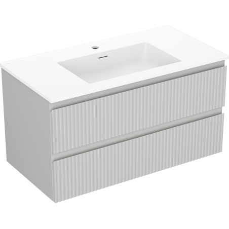 Mexen Rivel meuble de salle de bain 90 cm avec lavabo Otis, 2 tiroirs, rainuré, gris mat/blanc mat - 91A20-09047-2-BFF62-W18M01