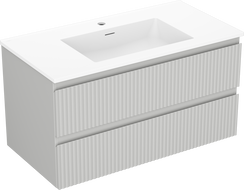 Mexen Rivel Badezimmerschrank 90 cm mit Waschbecken Otis, 2 Schubladen, gerillt, grau matt/weiß matt - 91A20-09047-2-BFF62-W18M?