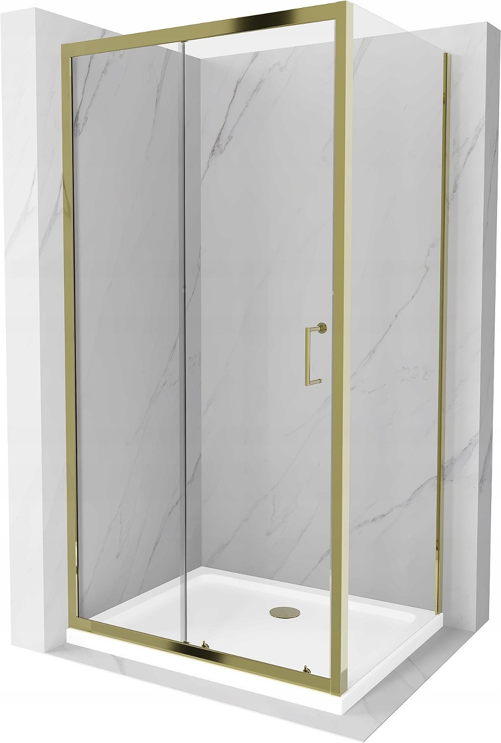 Mexen Apia kabina prysznicowa rozsuwana 100 x 90 cm, transparent, złota + brodzik Flat, biały- 840-100-090-50-00-4010G