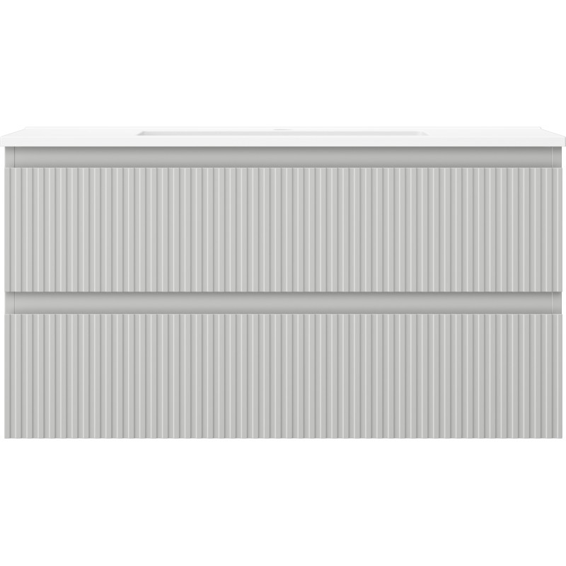 Mexen Rivel badkamerkast 90 cm met wastafel Otis, 2 lades, geribbeld, grijs mat/wit mat - 91A20-09047-2-BFF62-W18M01