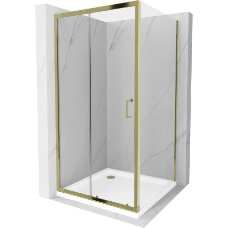 Mexen Apia Schiebeduschkabine 100 x 100 cm, transparent, gold + Flat-Duschwanne, weiß - 840-100-100-50-00-4010G