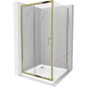 Mexen Apia schuifbare douchecabine 100 x 100 cm, transparant, goud + Flat douchebak, wit - 840-100-100-50-00-4010G