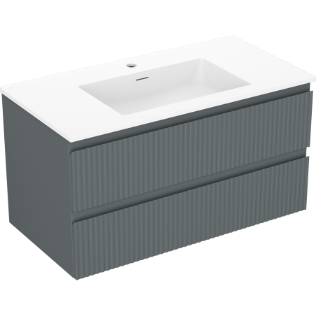 Mexen Rivel gabinete de baño de 90 cm con lavabo Otis, 2 cajones, ranurado, grafito mate/blanco mate -