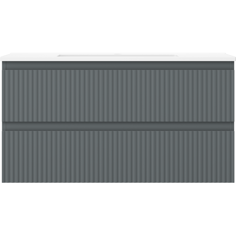 Mexen Rivel badkamerkast 90 cm met wastafel Otis, 2 laden, gegolfd, grafiet mat/wit mat - 91A20-09047-2-BFF66-W18M0