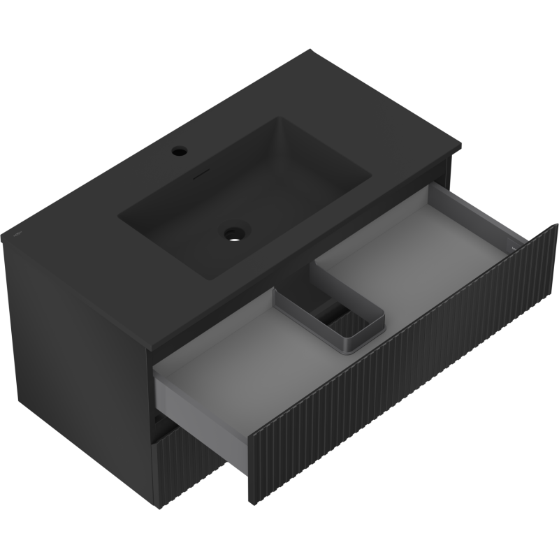 Mexen Rivel mobile bagno 90 cm con lavabo Otis, 2 cassetti, scanalato, nero opaco - 91A20-09047-2-BFF71-W18M71
