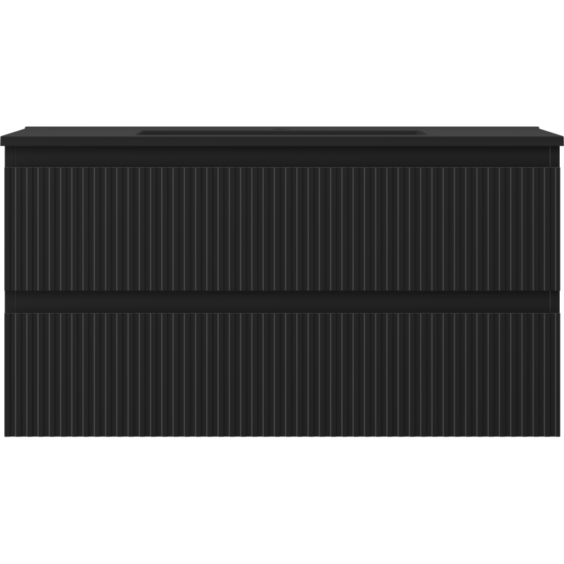 Mexen Rivel armario de baño 90 cm con lavabo Otis, 2 cajones, estriado, negro mate - 91A20-09047-2-BFF71-W18M71