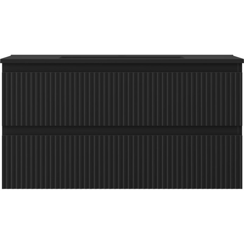 Mexen Rivel badkamerkast 90 cm met wastafel Otis, 2 laden, geribbeld, zwart mat - 91A20-09047-2-BFF71-W18M71