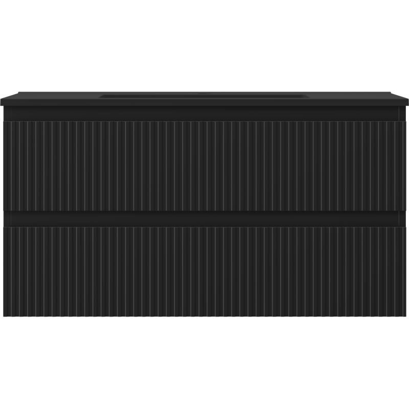 Mexen Rivel badkamerkast 90 cm met wastafel Otis, 2 lades, gefreesd, zwart mat - 91A20-09047-2-BFF71-W18M71