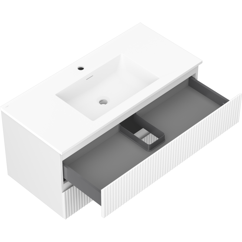 Mexen Rivel armário de casa de banho 100 cm com lavatório Otis, 2 gavetas, canelado, branco mate - 91A20-10047-2-BFF01-W18M01