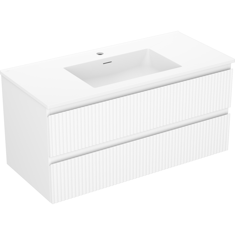 Mexen Rivel 100 cm Badezimmerschrank mit Otis-Waschbecken, 2 Schubladen, geriffelt, weiß matt - 91A20-10047-2-BFF01-W18M01
