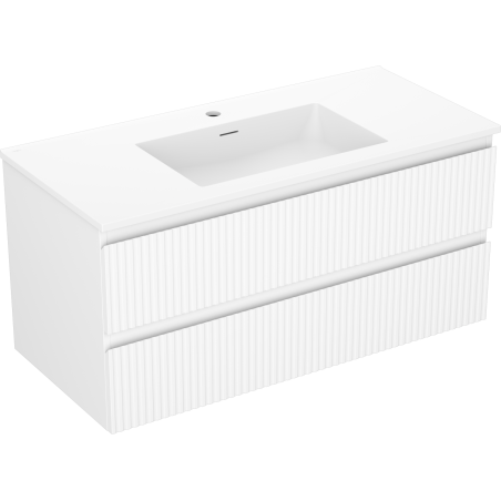 Mexen Rivel 100 cm Badezimmerschrank mit Otis-Waschbecken, 2 Schubladen, geriffelt, weiß matt - 91A20-10047-2-BFF01-W18M01