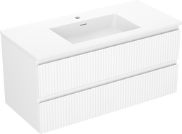 Mexen Rivel 100 cm Badezimmerschrank mit Otis-Waschbecken, 2 Schubladen, geriffelt, weiß matt - 91A20-10047-2-BFF01-W18M01