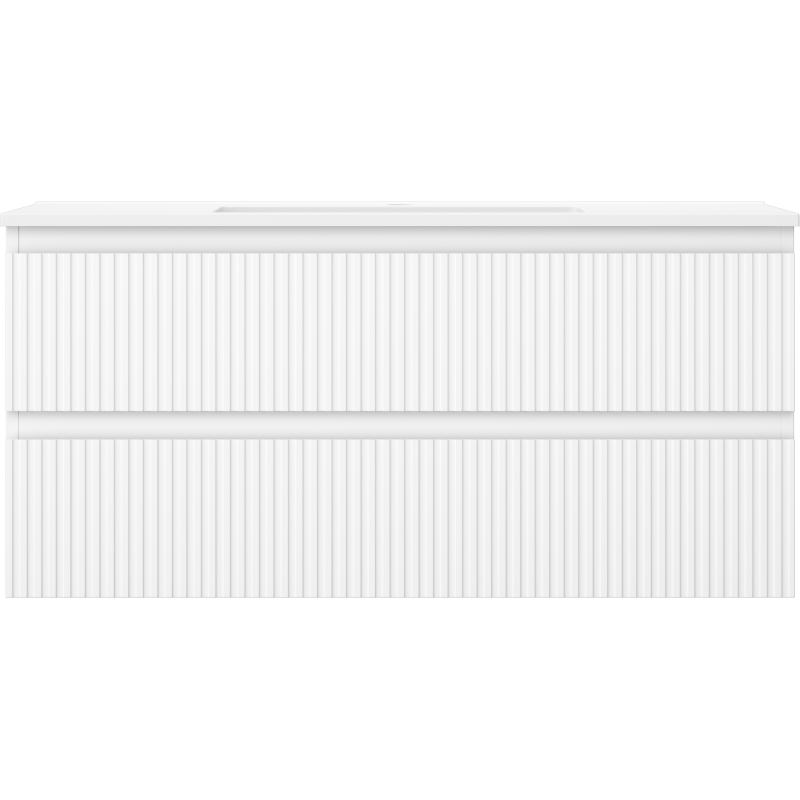 Mexen Rivel Badezimmerschrank 100 cm mit Waschbecken Otis, 2 Schubladen, geriffelt, weiß matt - 91A20-10047-2-BFF01-W18M01