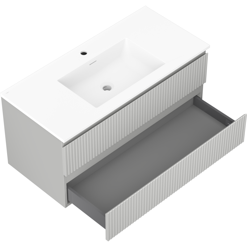 Mexen Rivel armadietto da bagno 100 cm con lavabo Otis, 2 cassetti, scanalato, grigio opaco/bianco opaco