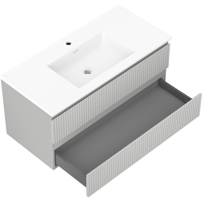 Mexen Rivel Otis-kylpyhuonekaappi 100 cm pesualtaalla, 2 laatikkoa, uurrettu, harmaa matta/valkoinen matta