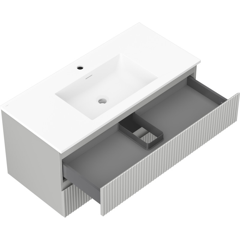 Mexen Rivel armario de baño de 100 cm con lavabo Otis, 2 cajones, acanalado, gris mate/blanco mate - 91A20-10047-2-BFF62-W18M01