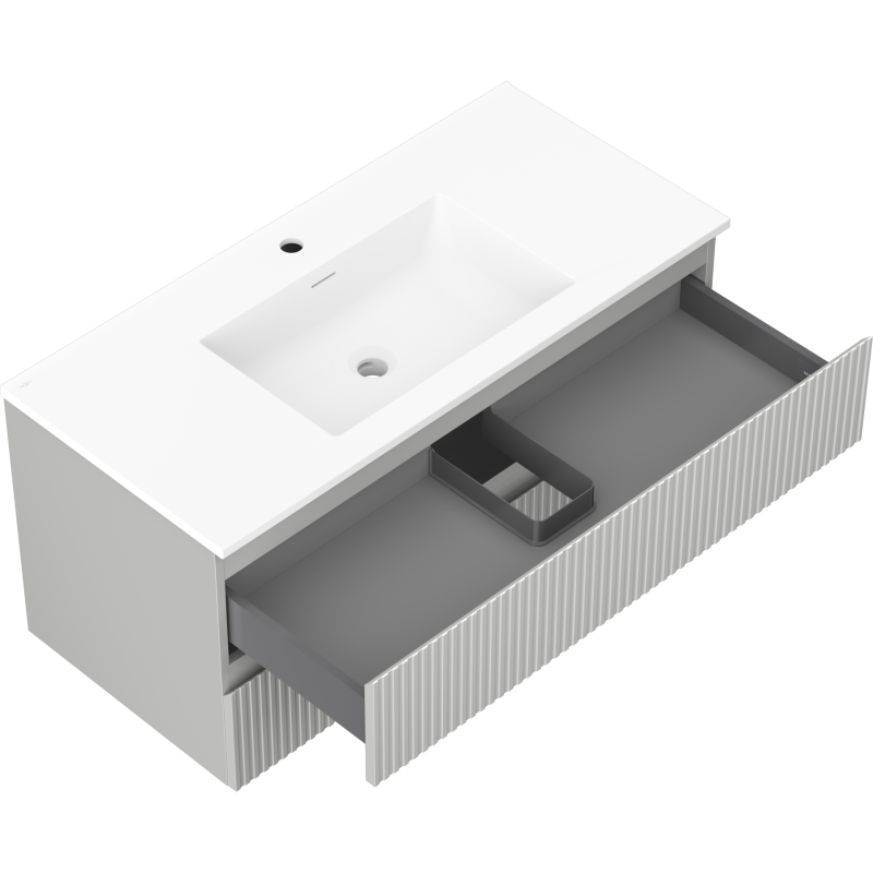 Mexen Rivel bathroom cabinet 100 cm with sink Otis, 2 drawers, fluted, gray matte/white matte - 91A20-10047-2-BFF62-W18M01